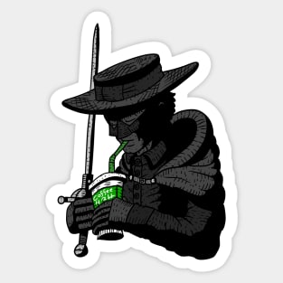 zorro, masked hero. justice and coffee for all. Sticker